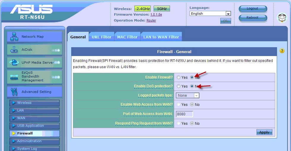 asus router firewall setup